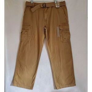 New Iron Co. Mens Belted Cargo Pants Regular-Fit Straight Leg Tan MSRP $54 38x30